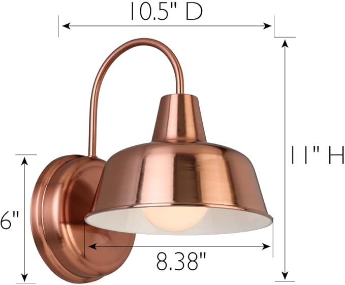Design House Mason Farmhouse Gooseneck Barn Light Outdoor Exterior Porch or Patio Wall Light Fixture Copper Paint 8 Inch Diameter 1-Pack 588434