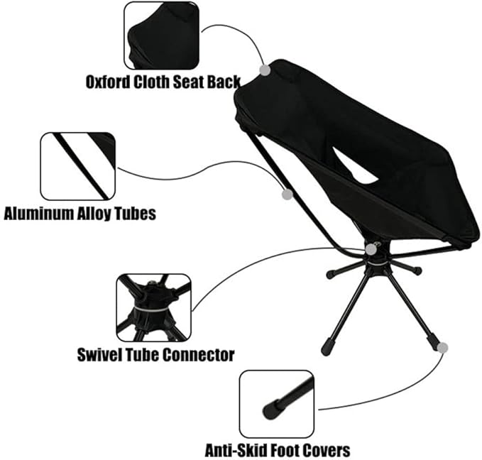 Portable Camping Chair Collapsible Backpacking Chair Beach Chair with Carry Bag for Outdoor Hiking Fishing Picnic (Black)