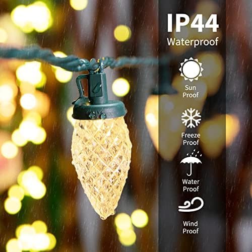 C9 LED Christmas String Lights 66ft 100 LED Waterproof Strawberry String Lights Plug-in Extendable Green Wire Lights String for Outdoor Indoor Outside Patio Wedding Party Decoration Warm White