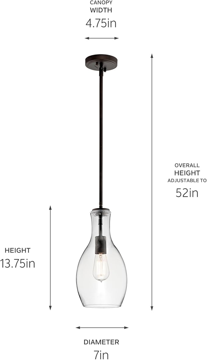 Kichler Everly 13.75 1 Light Hour Glass Pendant Clear Glass Olde Bronze®