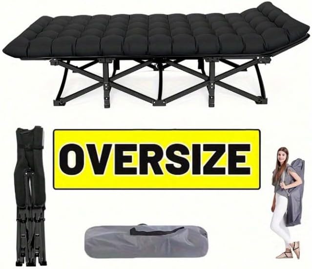 Folding Camping Cot with Mattress Portable Bed for Adults Comfortable Sleeping Solution for Indoor Outdoor Travel Home Office Use with Carry Bag (Black)