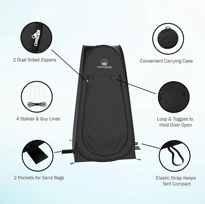 Wakeman Pop Up Changing Tent 3.3 x 3.3 x 6.2ft Camping Shower Tent for Portable Toilet Stall or Dressing Room with Carry Bag for Camping Beach or Tailgate Polyester