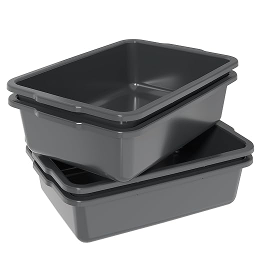 4 Pack 32L Large Commercial Bus Tubs Plastic Restaurant Utility Bus Storage Tote Box Gray