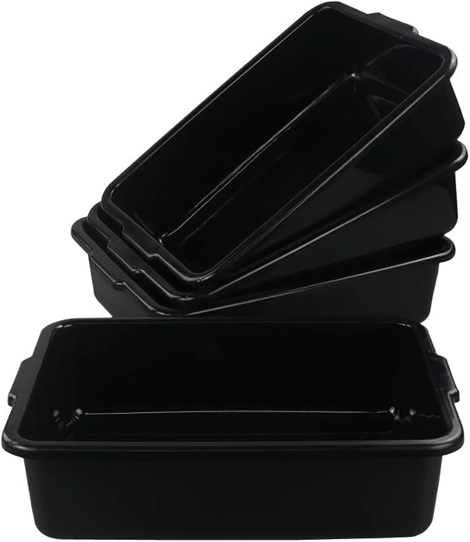 Small 8 L Commercial Tote Box Rectangle Utility Bus Tubs 4-Pack Black