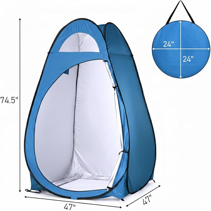 4x4ft Pop Up Privacy Shower Tent with Top Window 3.6lbs Liightweight Dressing Room Portable Toilet Stall with Carry Bag for Camping Beach Outdoors (Blue)