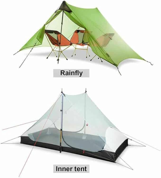 3F UL GEAR Lanshan 2 Person Tent Hiking Ultralight Camping Tent Professional 15D Silnylon Rodless Trekking Pole Tent Waterproof Backpacking Outdoor for Camping Bivvy