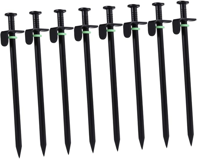 POPETPOP 16Pcs Heavy Duty Tent Stakes Iron Pegs with Fluorescent Markers for Secure Outdoor Camping Hiking and Canopy Setup for Hard Soil Grass