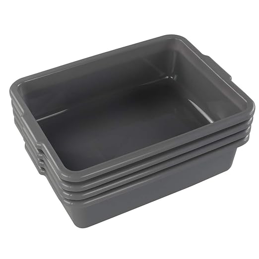 4-Pack 8 Liters Dish Wash Basin Commercial Dish Pans Bus Tubs Grey
