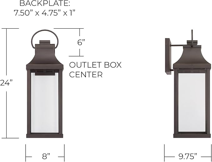 Capital Lighting 946431OZ-GL Bradford Night Sky Clear Glass Rectangular Outdoor Wall Lantern 1-Light 7 Watt 24 H x 8 W Oiled Bronze