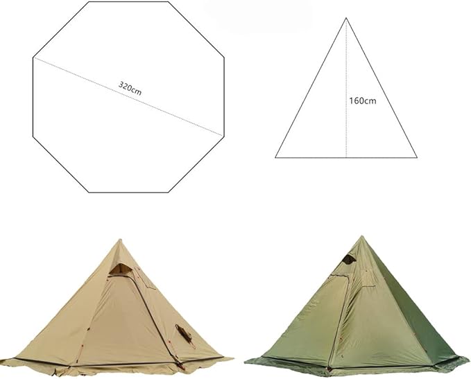 Tipi Hot Tent with Fire Retardant Stove Jack for Flue Pipes 2~3 Person Lightweight Teepee Tents for Family Team Outdoor Backpacking Camping Hiking