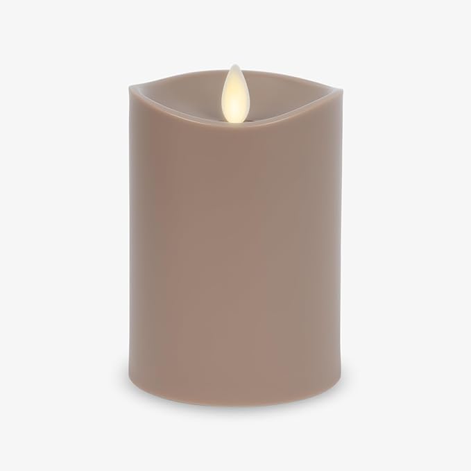 Luminara Outdoor Flameless LED Candle Timeless Taupe 3.25 x 5 Moving Flame Pillar Timer Battery Operated Premium Plastic IPX4 Water Resistance
