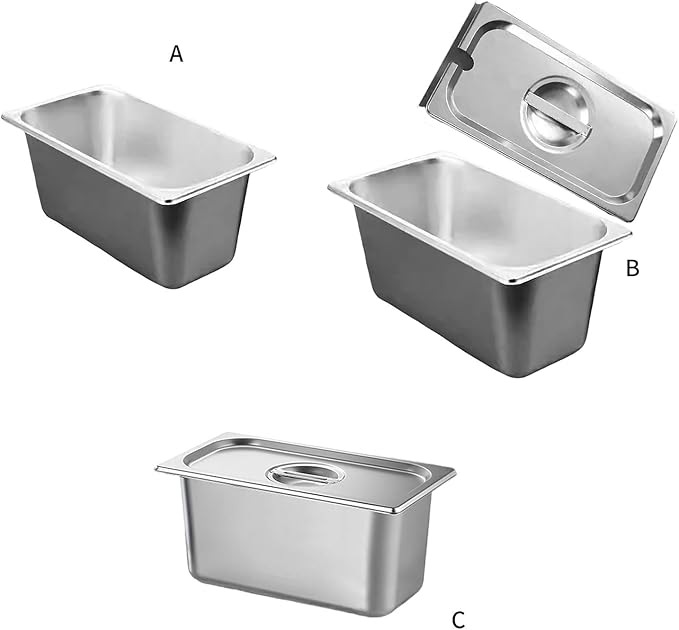 Stainless Steel 1/3 Size Kitchen Pan with Lid for Commercial Food Preparation and Space Saving Storage Container