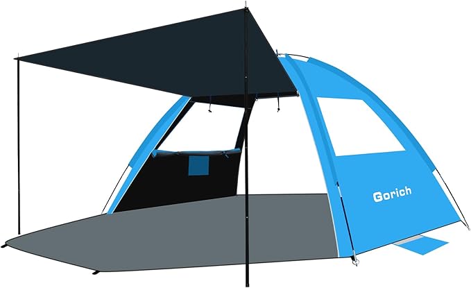 Gorich Beach Tent with Canopy - Easy Setup 3-4/5-6/7-8 Person Portable Sun Shelter UPF 50+ UV Protection Sun Shade Lightweight &amp Compact Beach Cabana for Family Travel