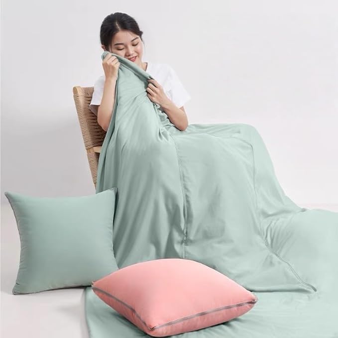 2-in-1 Pillow Blanket | Extra Thick &amp Warm Convertible Comforter for Adults | Soft Flannel Reversible Pillow Throw | Perfect for Couch Bed Travel Camping | Gift Ready (Blue)