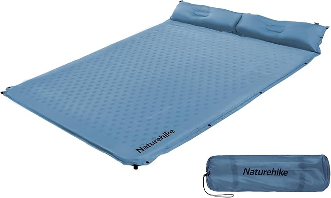 Naturehike Camping Sleeping Pad Ultralight Camping Mat 2 Person with Pillow Fast Inflating Memory Foam Sleeping Pad for Hiking RV Camping Blue