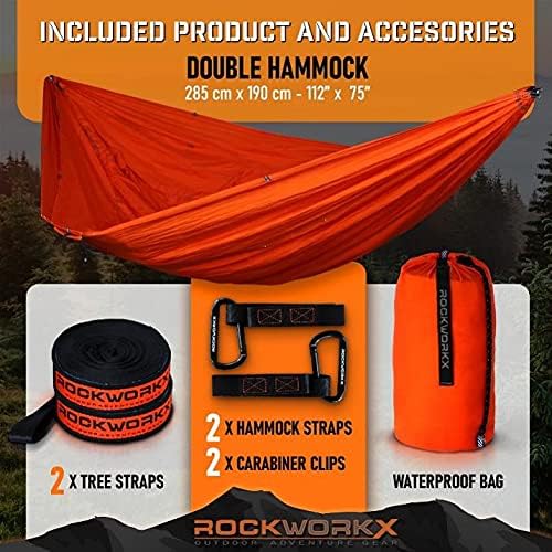 ROCKWORKX Camping Hammock USA Single &amp Double Portable Multi-Use as Sunshade/Weather Shade/Tent Cover for Compact Travel Indoor &amp Outdoor (Multiple Colors)
