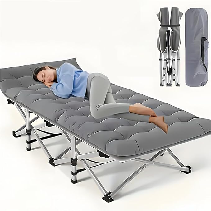 75-inch Extra-Large Folding Outdoor Camping Bed with Mattress Portable Folding Guest Bed Heavy-Duty Sleeping bedwith Storage Bag Suitable for Travel and Leisure