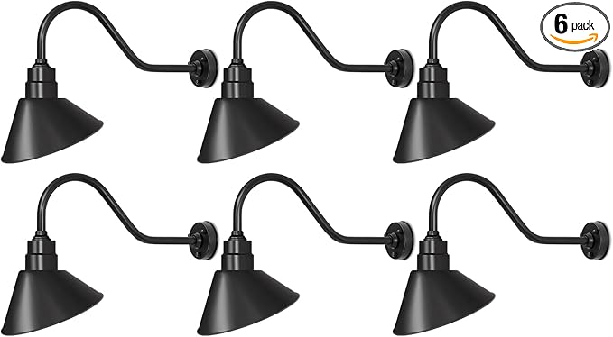 10-Inch Vintage Outdoor Gooseneck Barn Light with Extended Arm Design – Ideal for Illuminating Outdoor Store Signs Perfect for Restaurants Cafes and Retail Spaces 6-Pack