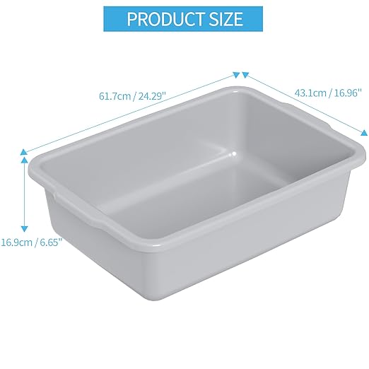 Set of 4 Gray Food Service Bus Tubs 32 L Plastic Commercial Utility Bus Boxes for Restaurant