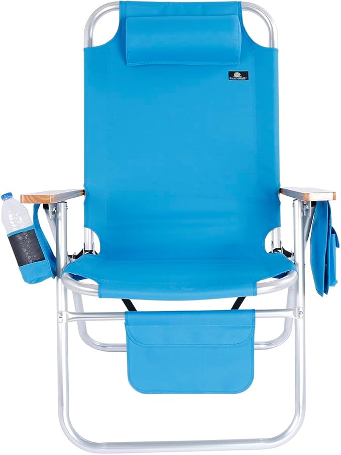 Deluxe XL Tall 17 Inches High Seat Beach Chair for Adults Heavy Duty Aluminum Frame Wide Plus Size 300 lb Capacity