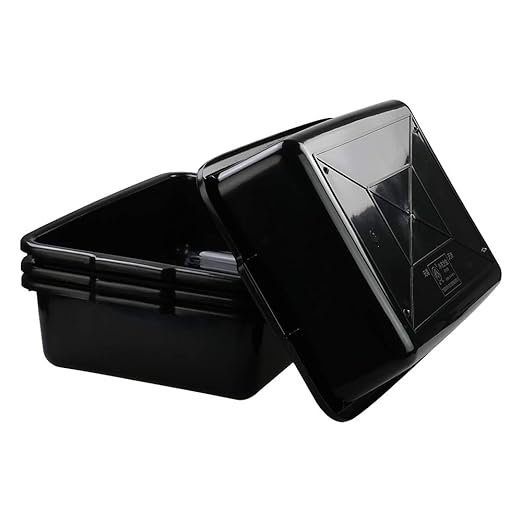 4-Pack Large Plastic Bus Box 23 L Plastic Commercial Tote Box Bus Tubs Black