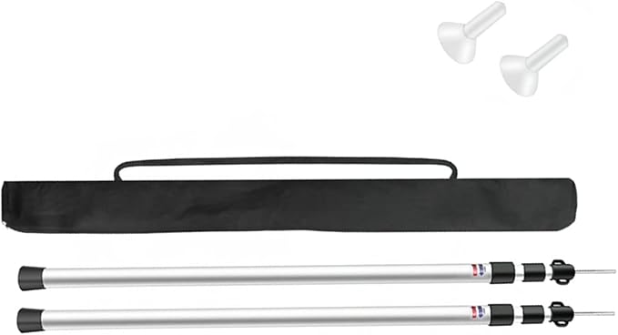 Set of 2 Waterproof Cloth Rod 230CM Telescopic Aluminium Tent Tarp Poles Portable Beach Shelter Tarp Awning Pole Adjustable Telescoping with Rubber Cap for Camping