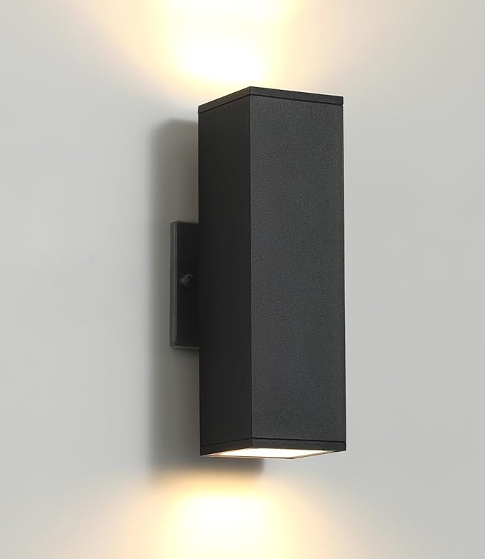 tewei LED Outdoor Wall Sconce Lights Modern Exterior Lighting Fixtures Matte Black Up and Down Outdoor Wall Lights for House Front Porch Garage Warm White 3000K 1 Pack