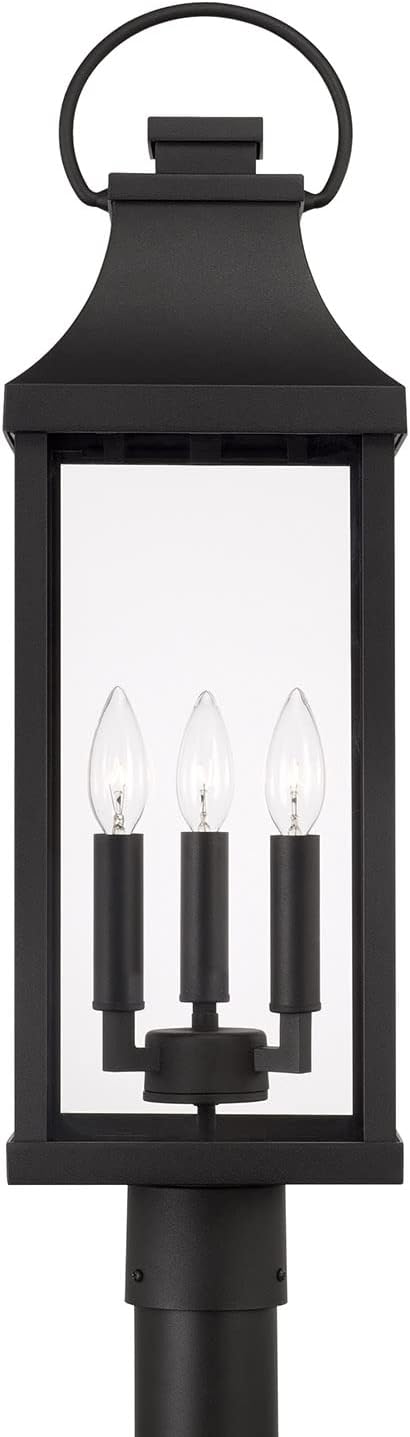 Capital Lighting 946432BK Bradford Clear Glass Outdoor Post Lantern 3-Light 180 Total Watts 27 H x 8 W Black