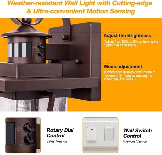 Large Oil Rubbed Bronze Motion Sensor Outdoor Lights 15.5inch - Dusk to Dawn Outdoor Lighting Waterproof Porch Lights Outdoor Wall Sconce Exterior Light Fixtures for House Garage Anti-Rust