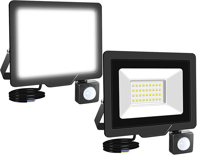 30W Motion Sensor Flood Light Outdoor 3000 LM Outdoor LED Spotlight IP66 Waterproof 6000K Daylight Security Lights for Garden Garage Yard Sports Ground （2 Pack） 110V