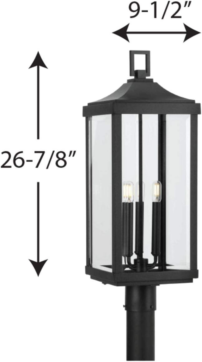 Progress Lighting Gibbes Street Collection 3-Light Clear Beveled Glass New Traditional Outdoor Post Lantern Light Textured Black26.88x9.50x9.50