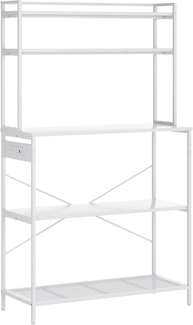 Large 5 Tier Bakers Rack with Electrical Outlets 39 Inch Microwave Stand Coffee Bar Kitchen Storage Shelf for Home Counter Space Organizer
