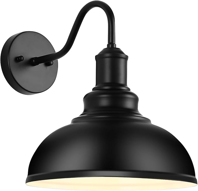 Outdoor Wall Sconces Exterior Farmhouse Gooseneck Barn Light Vintage Matte Black Outside Wall Mount Light Fixture Industrial Black Lantern for Porch Entryway Garage