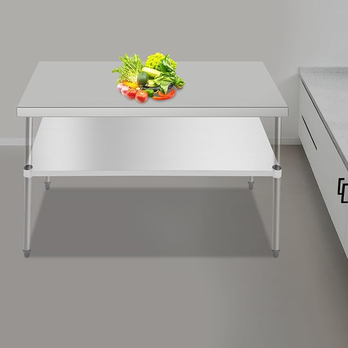 Eapmic Undershelf for Work Tables Adjustable Lower Shelf Stainless Steel Bottom Shelf Add for Commercial Prep Table Restaurant Kitchen Bakery Garage Workshop Use (45.28x21.65in)