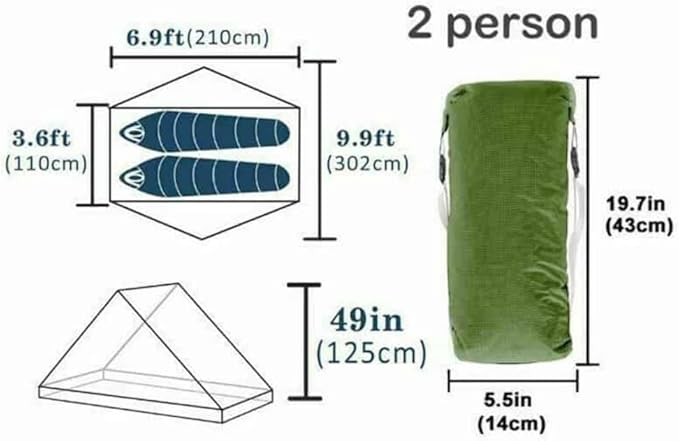 3F UL GEAR Lanshan 2 Person Tent Hiking Ultralight Camping Tent Professional 15D Silnylon Rodless Trekking Pole Tent Waterproof Backpacking Outdoor for Camping Bivvy