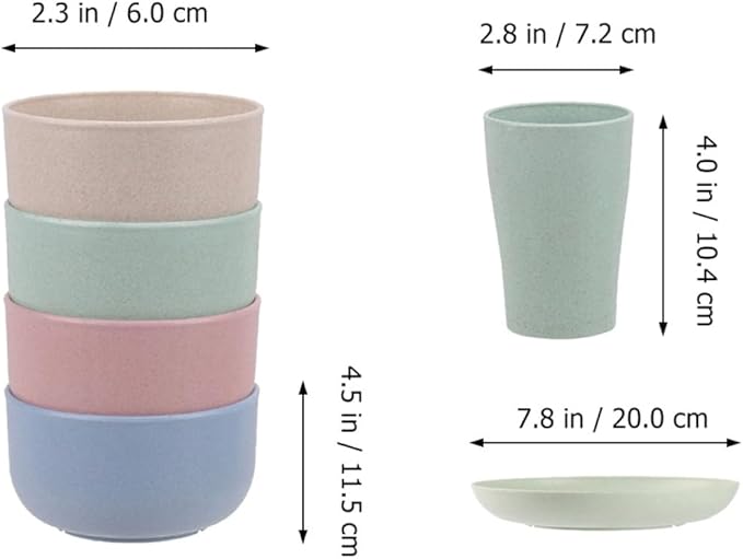SMASOLO 28pcs Portable Wheat Straw Tableware Set Bowls Cups Plates Reusable Forks and Spoons Lightweight Healthy Dining for Camping and Travel