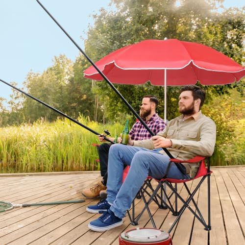 Camping Chairs Folding Double Chair with Removable Umbrella Cup Holders Cooler Bag Side Pocket &amp Carry Bag for Beach Outdoor Sports Concerts Travel Picnic