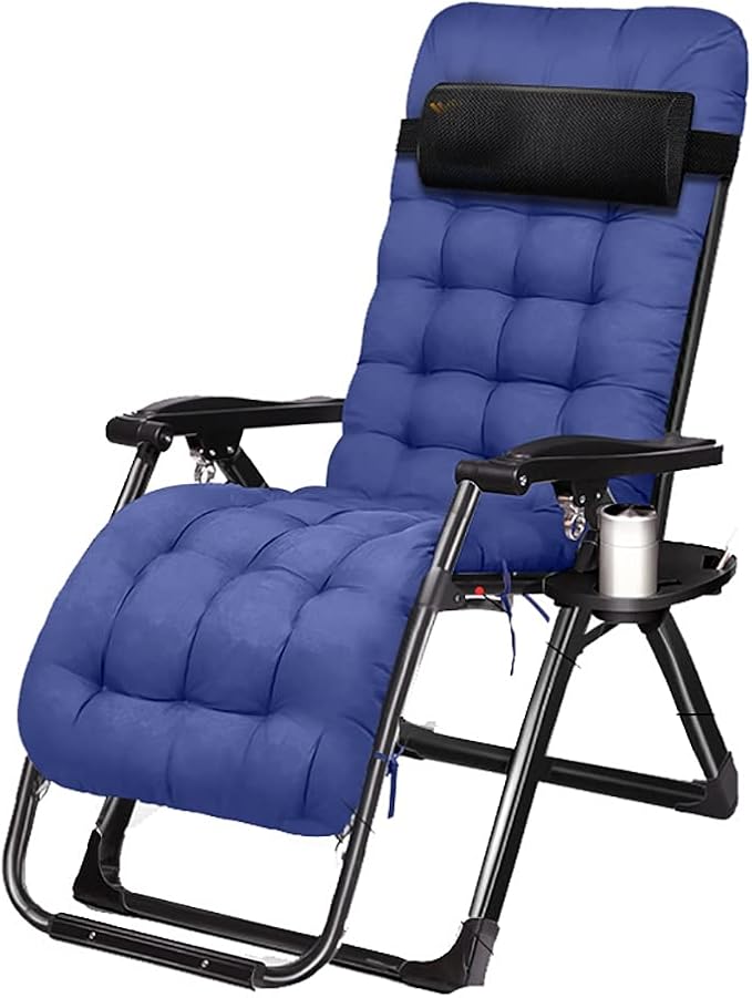 Zero Gravity ChairReclining Cup Holder and Side Table for Outdoor Yard Patio Lawn CampingOversize Padded Patio Lounge ChairsRecliner Poolside Yard Beach GrayC (Blue)