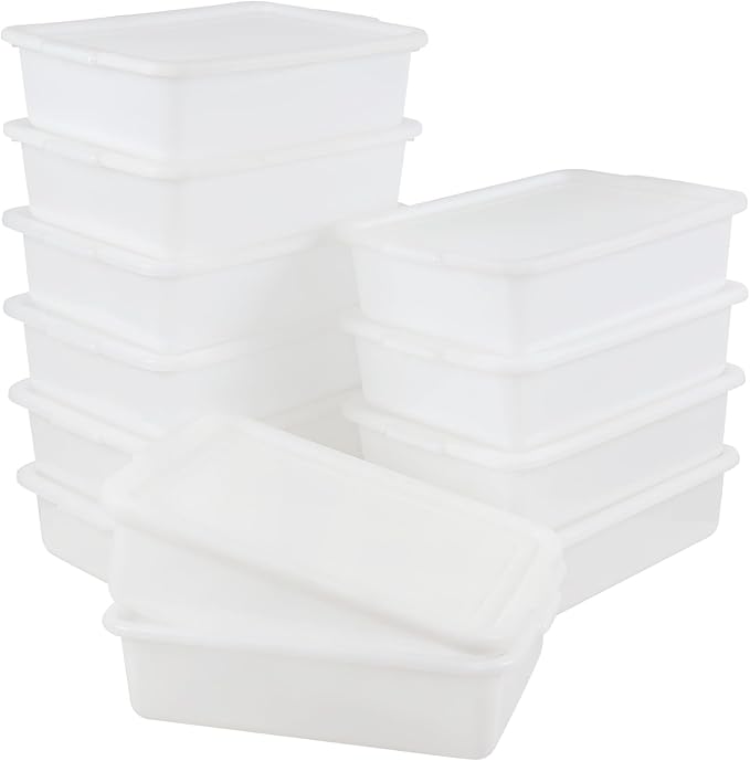 12-Pack 13 L Commercial Bus Tub with Lid Bpa-Free Food Grade White Dish Tote Box