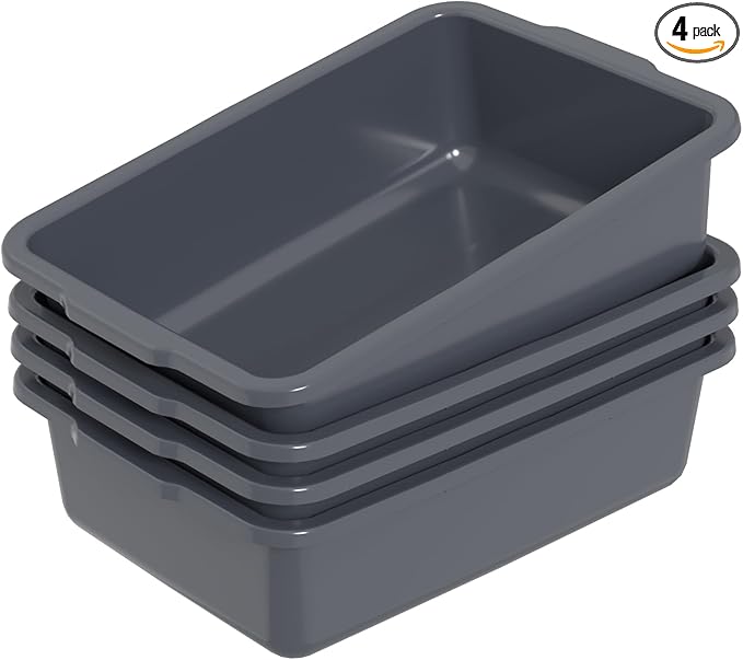 4-Pack Commercial Bus Box Large Plastic Bus Bins 24 L Gray