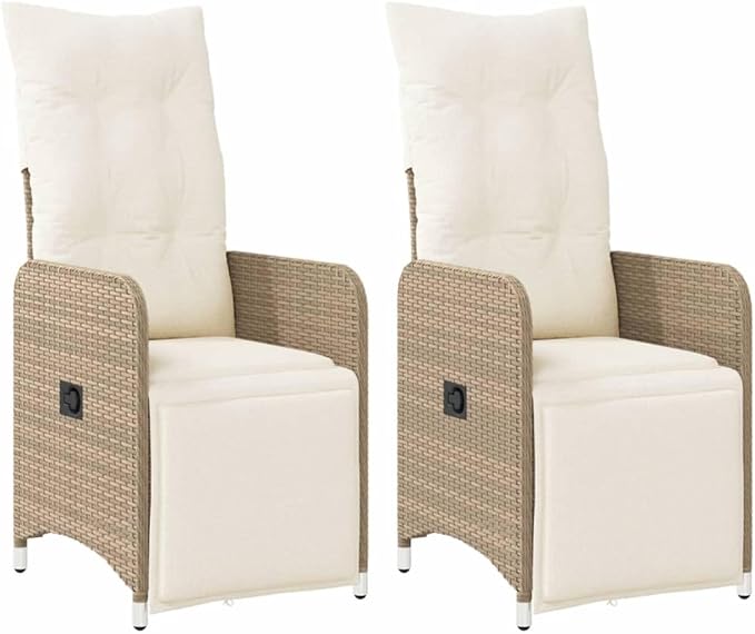 Beige Reclining Garden Chair Set 2-Piece Outdoor Lounge Seating for Patio Backyard Balcony