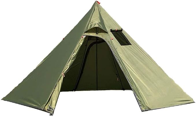 Ultralight 2 Person Tipi Hot Tent with Fire Retardant Stove Jack for Flue Pipes with 2 Doors Army Green