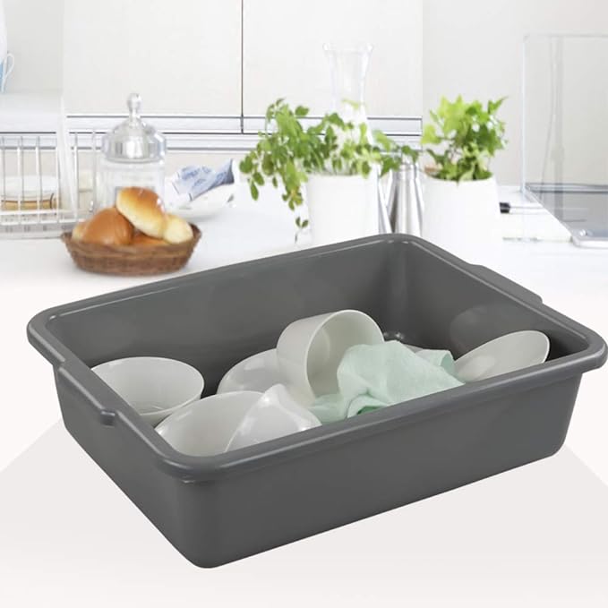 4-Pack Bus Tubs Commercial Tote Box Plastic Bus Box (13 L Capacity) Grey