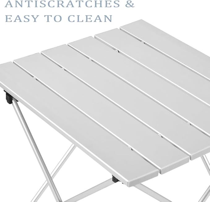 Tesouro Portable Camping TableFolding Side Table Aluminum Top for Outdoor Cooking Hiking Travel Picnic (Sliver-Large)