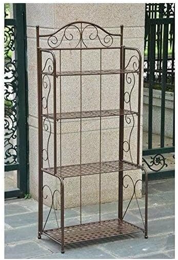 Natural Beauty Folding Baker Rack - Powder Coated Iron with Rustic Brown Finish Weather Proof Compact Folding Design for Indoor or Outdoor Use