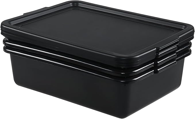 3 Pack 13 L Food Service Bus Tubs with Lids Commercial Utility Bus Box Black
