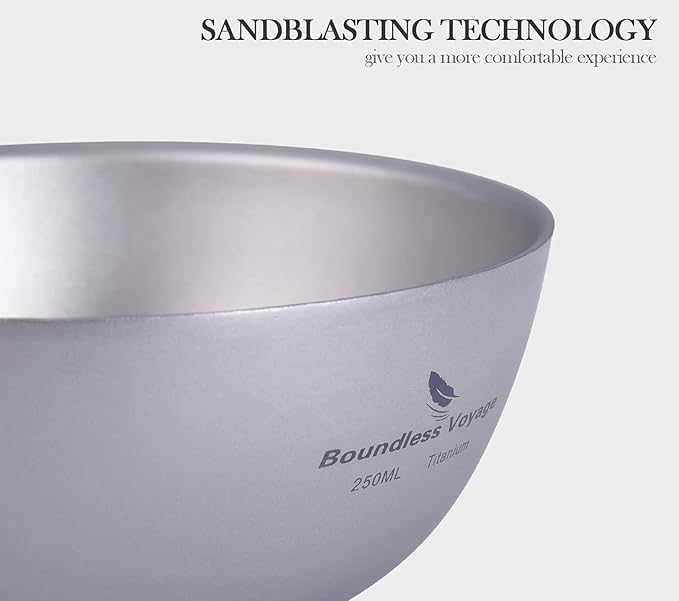 Boundless Voyage 250ML Titanium Double Wall Bowl Ultralight Portable Metal Food Rice Bowl Indoor Outdoor Camping Tableware for Adult Children Ti1093T