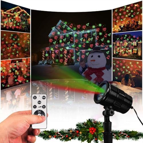 Christmas Laser Lights Outdoors Decoration Projector Light Waterproof LED Star Show for Xmas Decor House Home Yard Garden Patio Wall Indoor Red and Green with Wireless Remote
