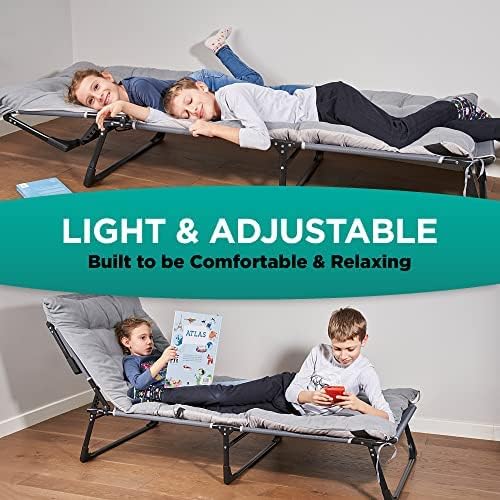ZONETECH Folding Cot &amp Pad Mattress 4 Position Adjustable Portable Premium Quality for Adult and Kids-Perfect for Camping Travel Patio Beach Indoor &amp Outdoor Activity (4-Pack)