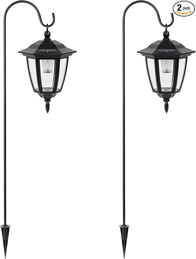 Viewsun 34 Inch Solar Hanging Lights Shepherd Hook Lights with 2 Shepherd Hooks Waterproof Outdoor Decorative Solar Lantern Lights for Garden Decor Patio Backyard Pathway 2 Pack